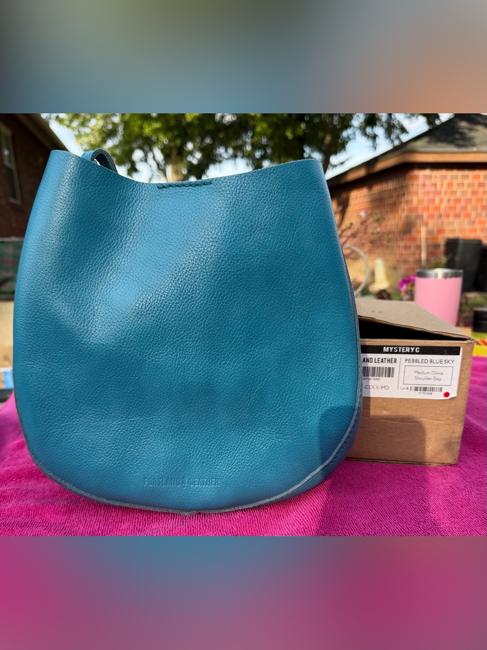 Portland Leather Pebbled Blue Sky Medium Olivia Shoulder Bag